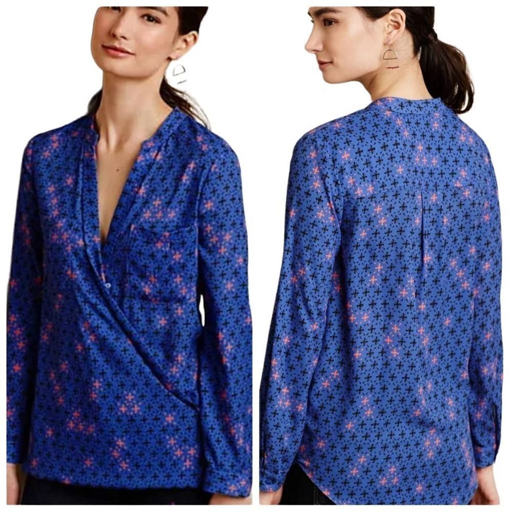 Anthropologie Maeve Eva Long Sleeves Faux Wrap Blouse Size 2